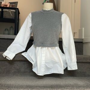 Fall ready Stylish Gray & white skirted top with ribbed stretched body.